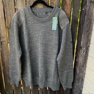 WoolOvers Men’s Huntsman Crew Neck Wool Sweater With Leather Patches NWT Sz XL